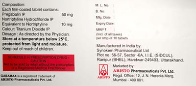 Gabamax Nt 50/10mg Strip Of 10 Tablets