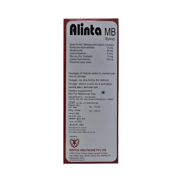 Alinta Mb Sugar Free Bottle Of 200ml Syrup