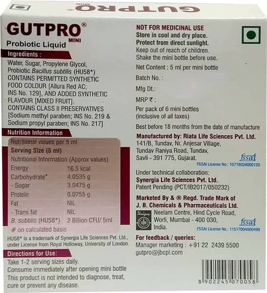 Gutpro Mini Bottle Of 5ml Syrup
