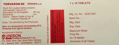 Torvason 80mg Strip Of 10 Tablets