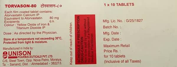 Torvason 80Mg Strip Of 10 Tablets