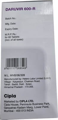 Daruvir 600mg R Bottle Of 60 Tablets