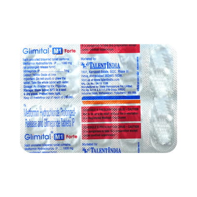 Glimital M 1mg Forte Strip Of 15 Tablets