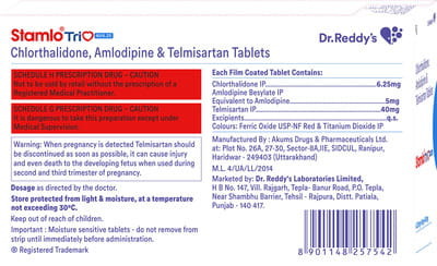 Stamlo Trio 40/6.25mg Strip Of 15 Tablets