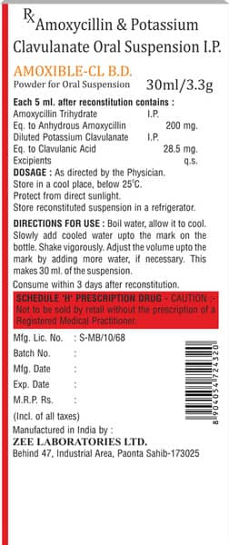 Amoxible Cl B D Bottle Of 30ml Dry Syrup