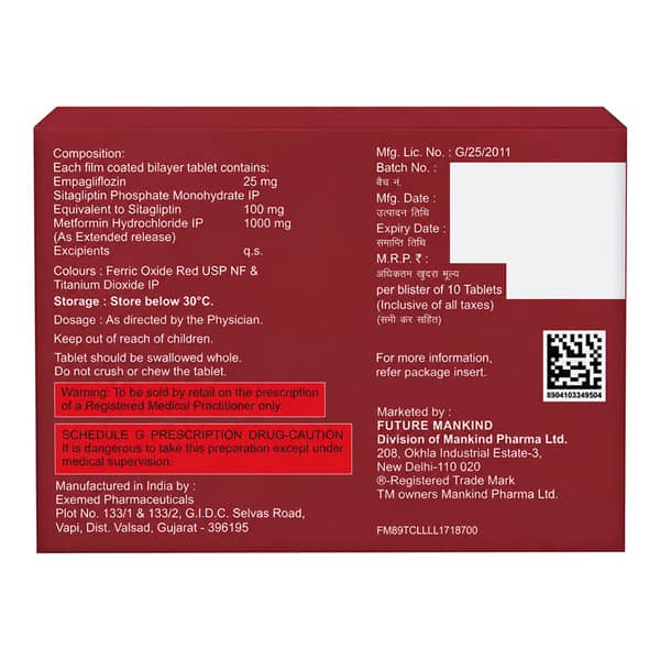 Empagreat Trio 25/1000Mg Strip Of 10 Tablets
