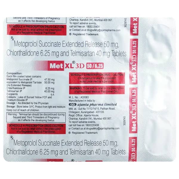 Met Xl 3d 50/40/6.25mg Strip Of 15 Tablets