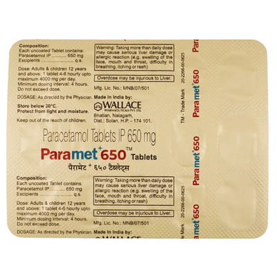 Paramet Plus 650mg Strip Of 15 Tablets