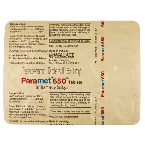 Paramet Plus 650mg Strip Of 15 Tablets