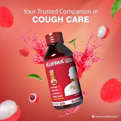 Kufma Red Litchi Flavour Sugar Free Bottle Of 100ml Syrup