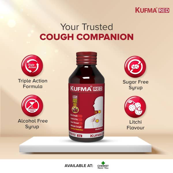 Kufma Red Litchi Flavour Sugar Free Bottle Of 100ml Syrup