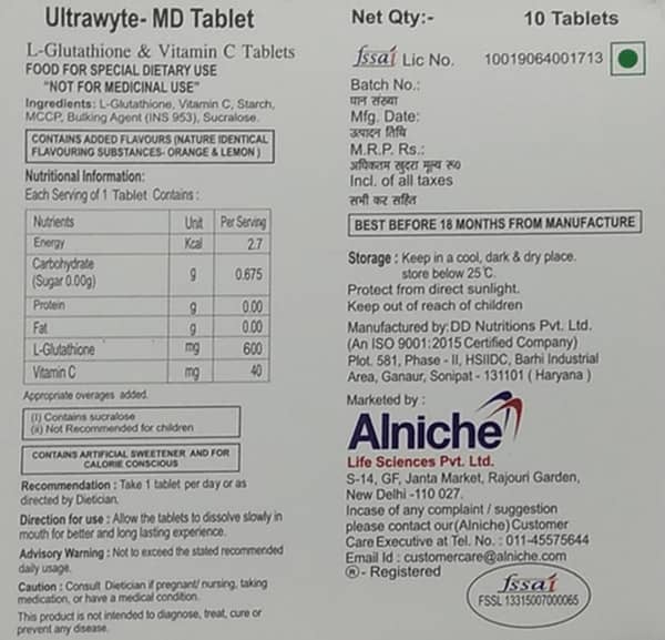 Ultrawyte Md Orange And Lemon Flavour Strip Of 10 Tablets