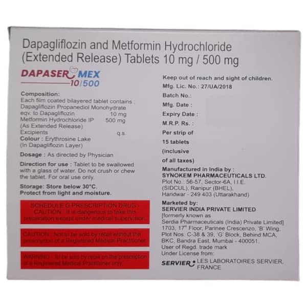 Dapaser Mex 10/500Mg Strip Of 15 Tablets
