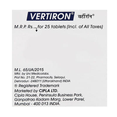 Vertiron 25 Mg Tablet 30