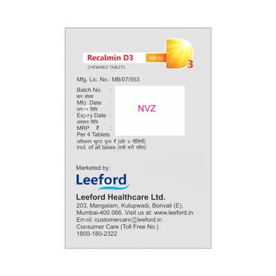 Recalmin D3 60k Orange Flavour Sugar Free Strip Of 4 Chewable Tablets