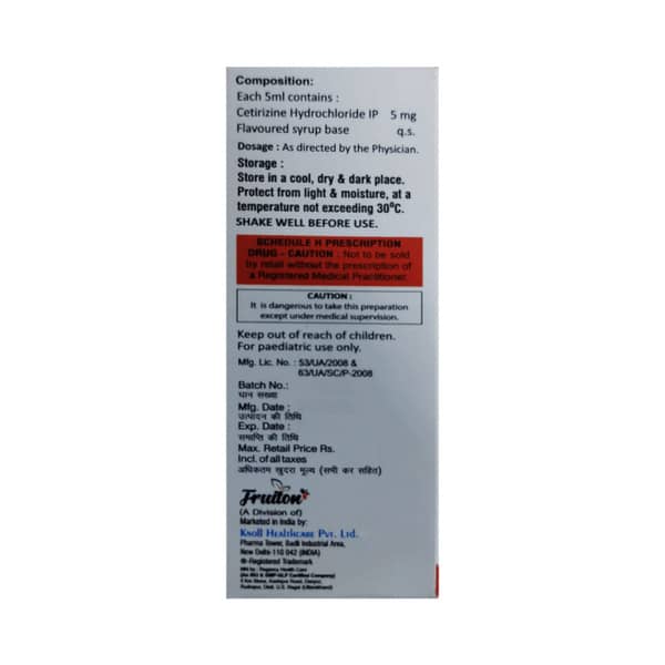 Cetrizine Bottle Of 30ml Syrup
