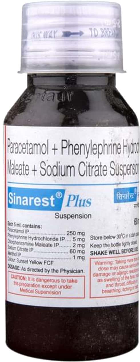 Sunrest Syrup Sinarest Plus Bottle Of 75ml Suspension: Uses, Side Effects, Price ...