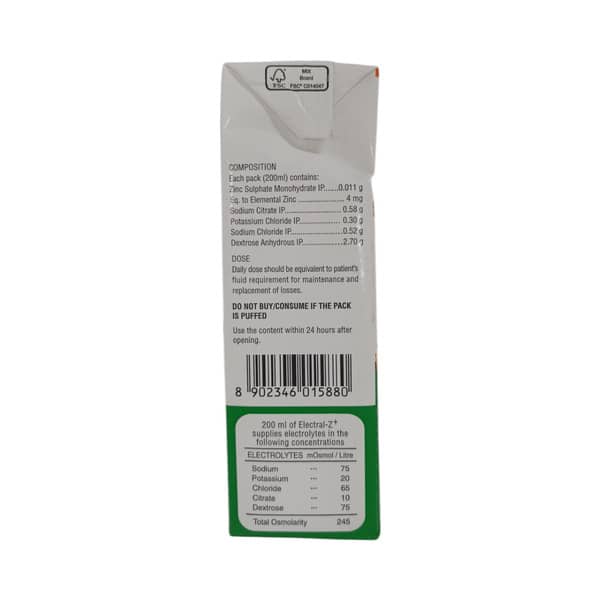 Electral Z Plus Delicious Orange Flavour Tetrapack Of 200Ml Oral Liquid