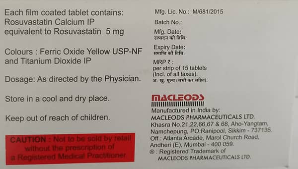 Rozustat 5mg Strip Of 15 Tablets