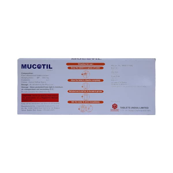 Mucotil Orange Flavour Sugar Free Strip Of 10 Effervescent Tablets