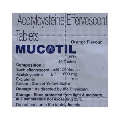 Mucotil Orange Flavour Sugar Free Strip Of 10 Effervescent Tablets