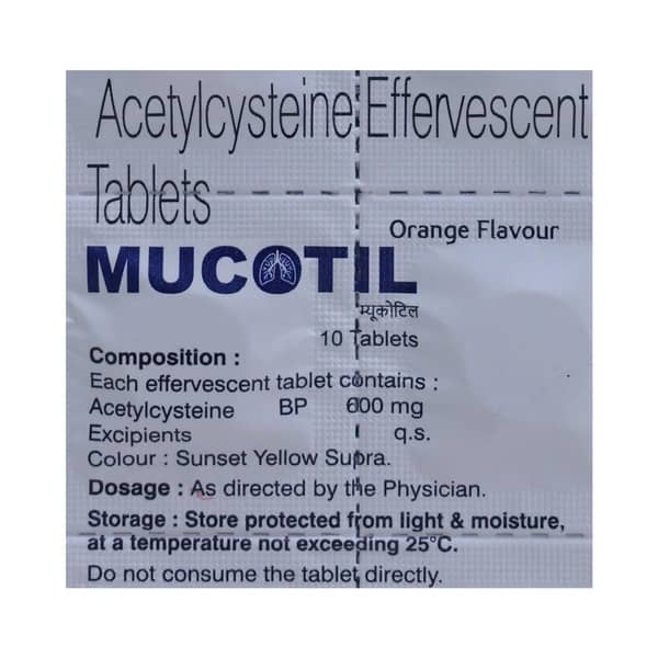 Mucotil Orange Flavour Sugar Free Strip Of 10 Effervescent Tablets