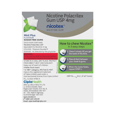 Nicotex Cinnamon Sugar Free 4 Mg Chew Gum 25 No'S