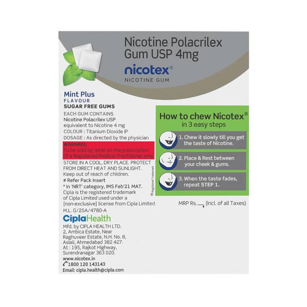 Nicotex Cinnamon Sugar Free 4 Mg Chew Gum 25 No'S