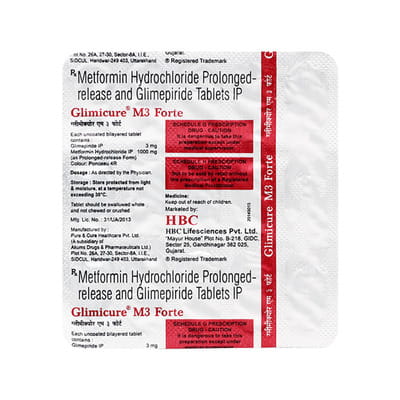 Glimicure M 3mg Forte Strip Of 15 Tablets