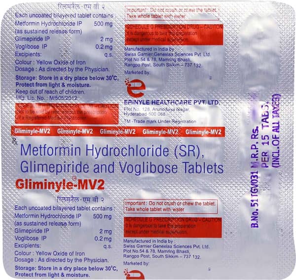 Gliminyle Mv 2mg Strip Of 15 Tablets