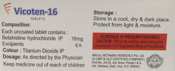 Vicoten 16mg Strip Of 10 Tablets