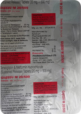 Glipsov M 20/500mg Strip Of 15 Tablets