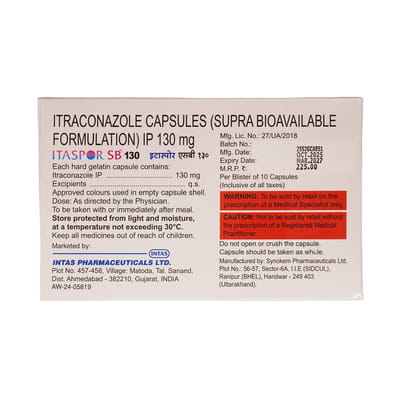 Itaspor Sb 130mg Strip Of 10 Capsules