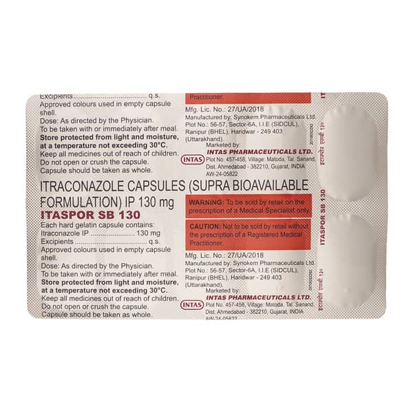 Itaspor Sb 130Mg Strip Of 10 Capsules