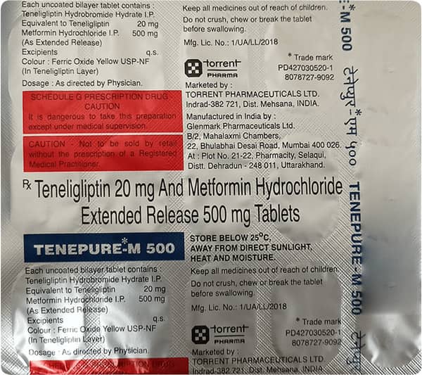 टेनेप्योर एम 500एमजी की स्ट्रिप 15 टैबलेट्स