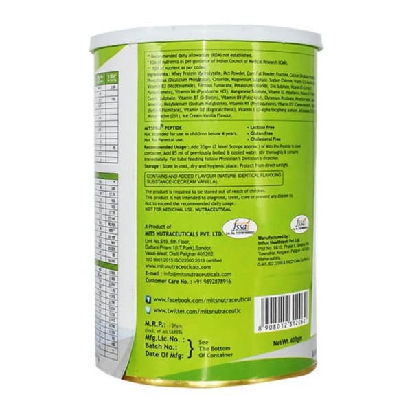 Mitspro Peptide Icecream Vanilla Flavour Tin Of 400gm Powder
