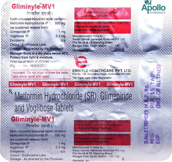 Gliminyle Mv 1mg Strip Of 15 Tablets