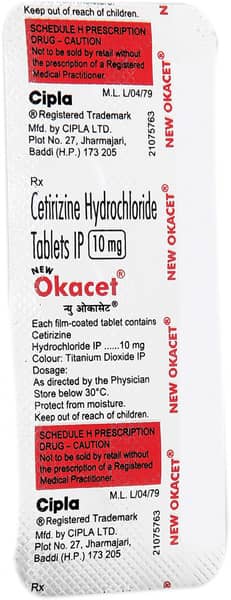 New Okacet 10mg Strip Of 10 Tablets