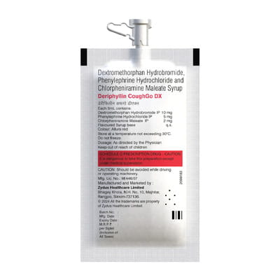 Deriphyllin Coughgo Dx Strawberry Flavour Sugar Free Pouch Of 10ml Syrup