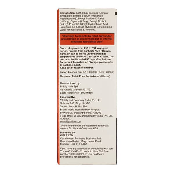 Yurpeak Kwikpen 2.5mg Pre Filled Pen Of 2.4ml Solution For Injection