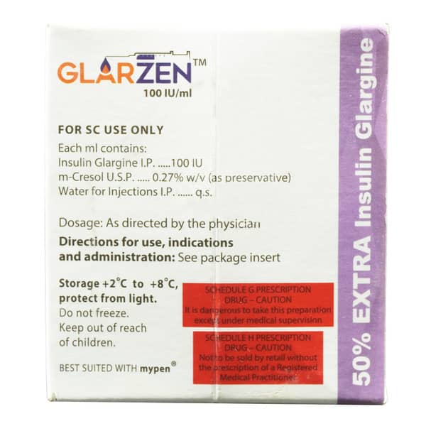 New Glarzen 100Iu Cartridge Of 3Ml Injection (Pack Of 3)