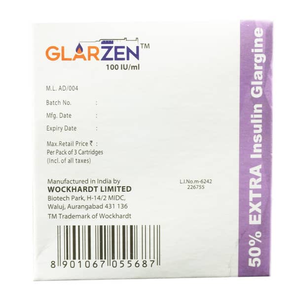 New Glarzen 100Iu Cartridge Of 3Ml Injection (Pack Of 3)