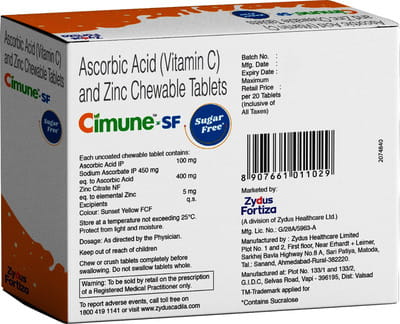 Cimune Sf Orange Flavour Strip Of 20 Chewable Tablets