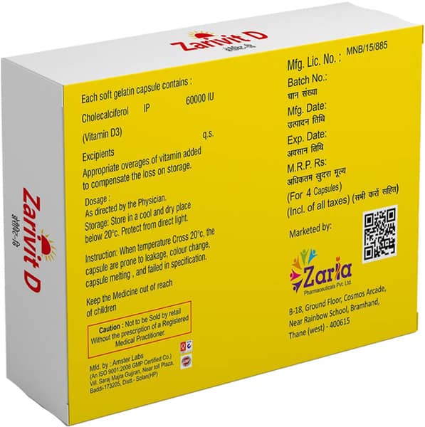 Zarivit D3 Strip Of 4 Softgel Capsules