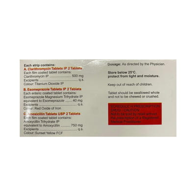 Esomac Hp 750mg Strip Of 6 Combikit Tablets
