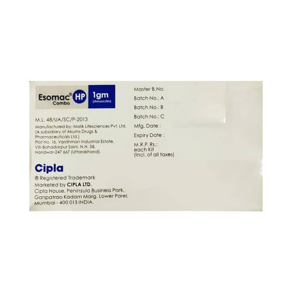 Esomac Hp 750mg Strip Of 6 Combikit Tablets