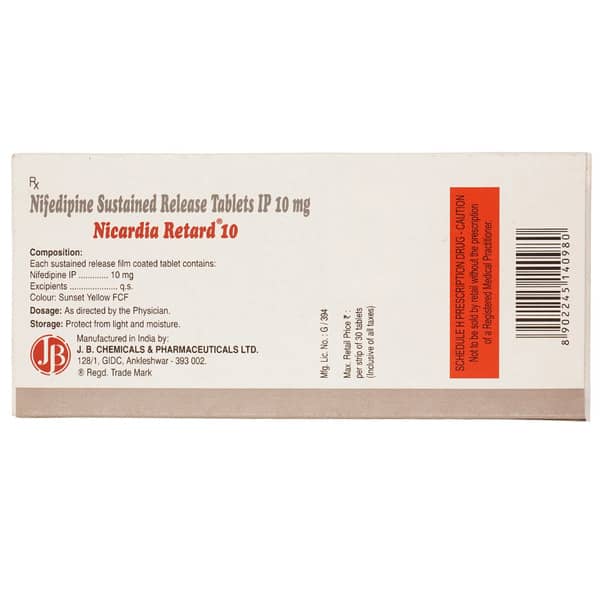 Nicardia Retard 10mg Strip Of 30 Tablets