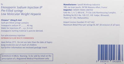 Clexane 40mg Pre Filled Syringe Of 0.4ml Solution For Injection (Pack Of 2)