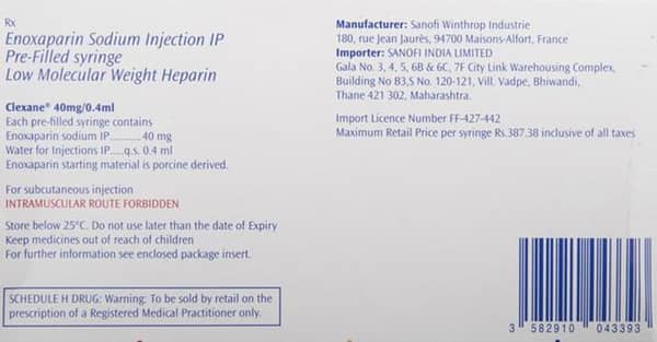 Clexane 40mg Pre Filled Syringe Of 0.4ml Solution For Injection (Pack Of 2)