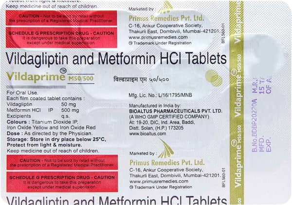 Vildaprime M 50/500mg Strip Of 15 Tablets